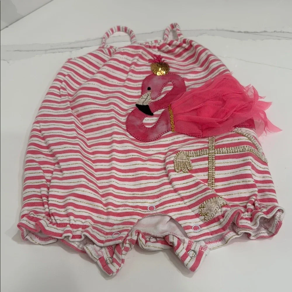 Mud Pie Pink and White Romper with Tulle Accent